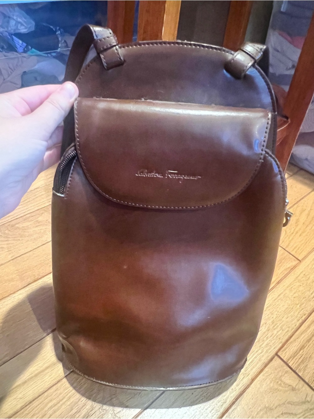 Salvatore Ferragamo - Vintage Brown Leather Backpack/Shoulder/Crossbody